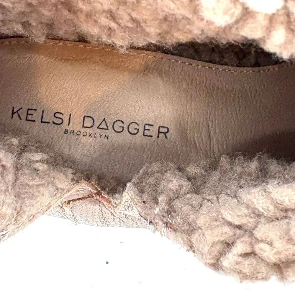 Kelsi Dagger Kayak Leather Boots 8 Taupe NWOT Tan Faux Shearling Ankle Booties
